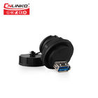Black    Waterproof USB Connector , Dual   Panel Mount Usb Coupler  Female Both Side  A Type Overmoulding